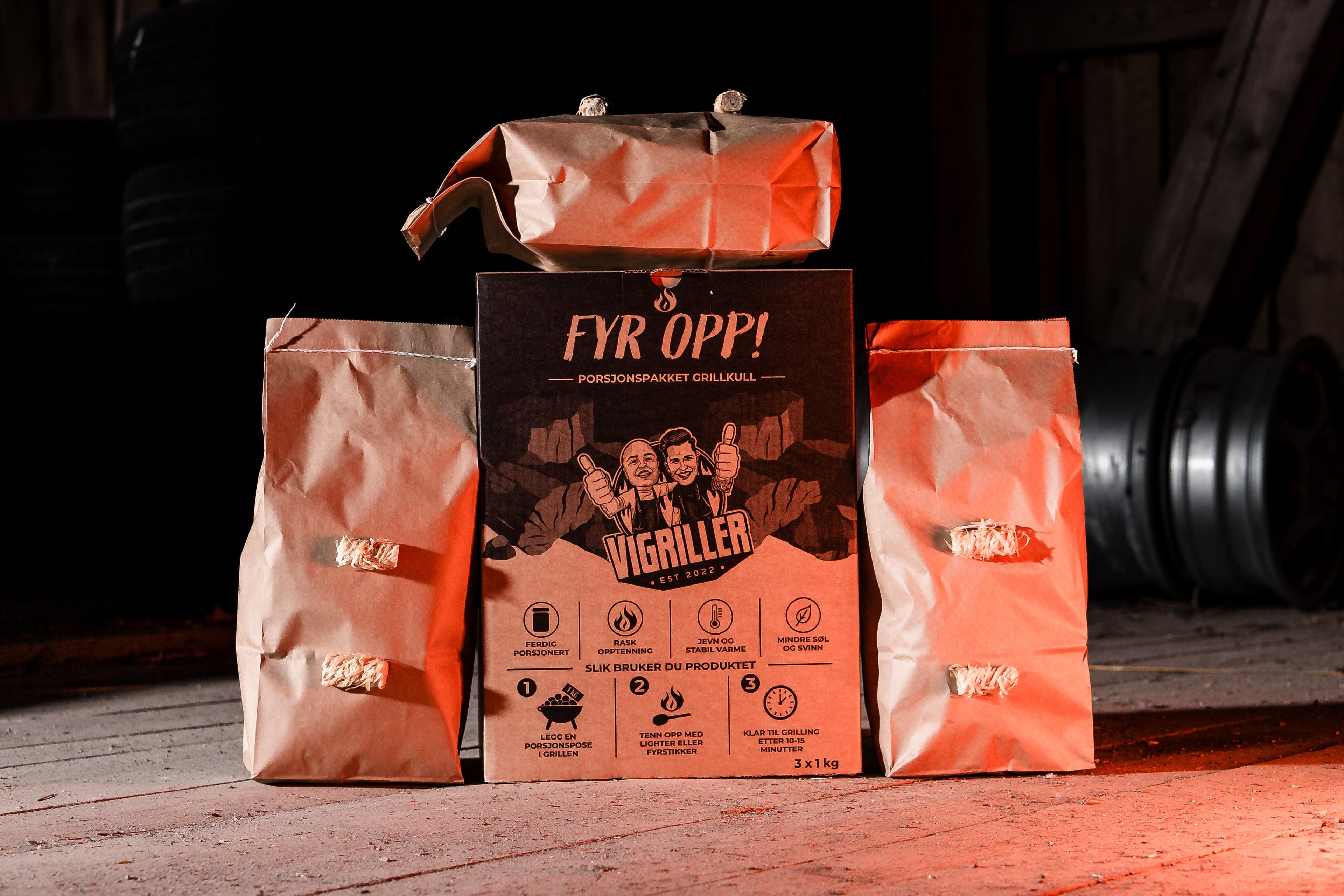 FYR OPP! - Porsjon Pakket Grillkull (3 Pakk)